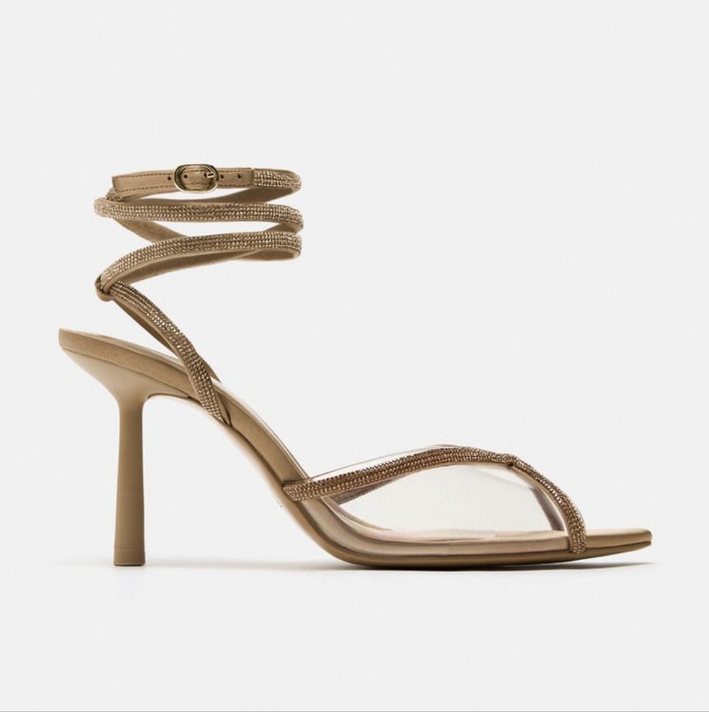 Zara Lace Up Rhinestone Vinyl Sandals NWT
